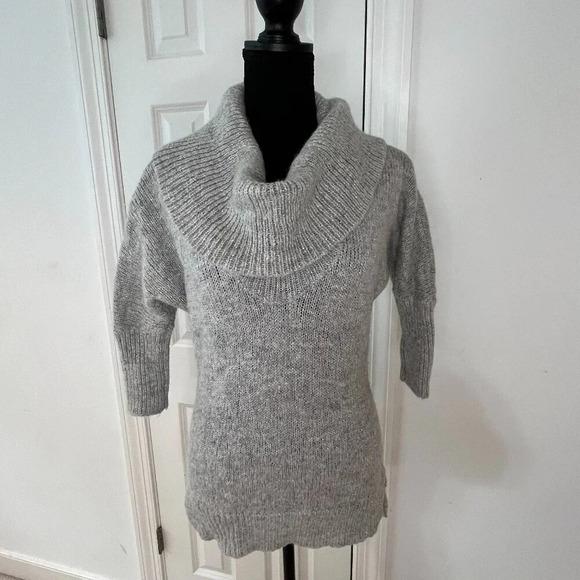 Express Sweaters - Express Light Gray & Silver 3/4 Sleeve Cowl neck Wool Blend Sweater - Size XS